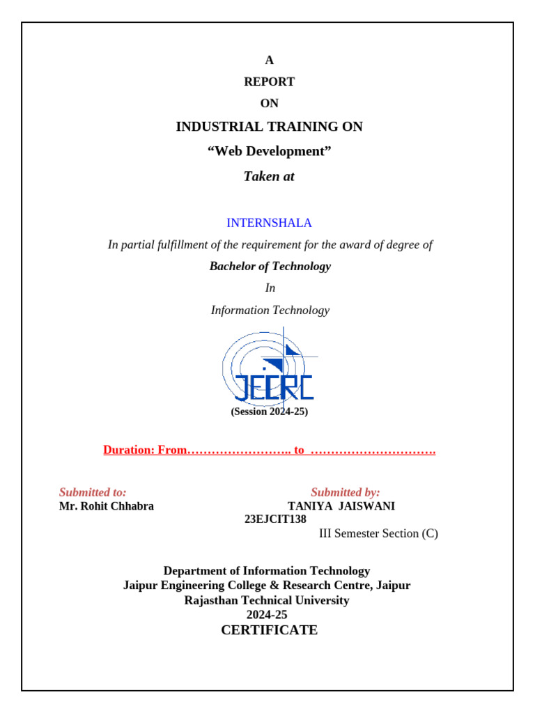 Industrial Training Report: Web Development | PDF | Apache Hadoop ...