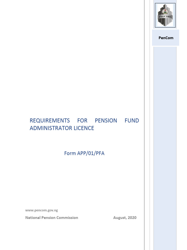 Requirements for PFA License 28082020 | PDF | Pension | Internal Control