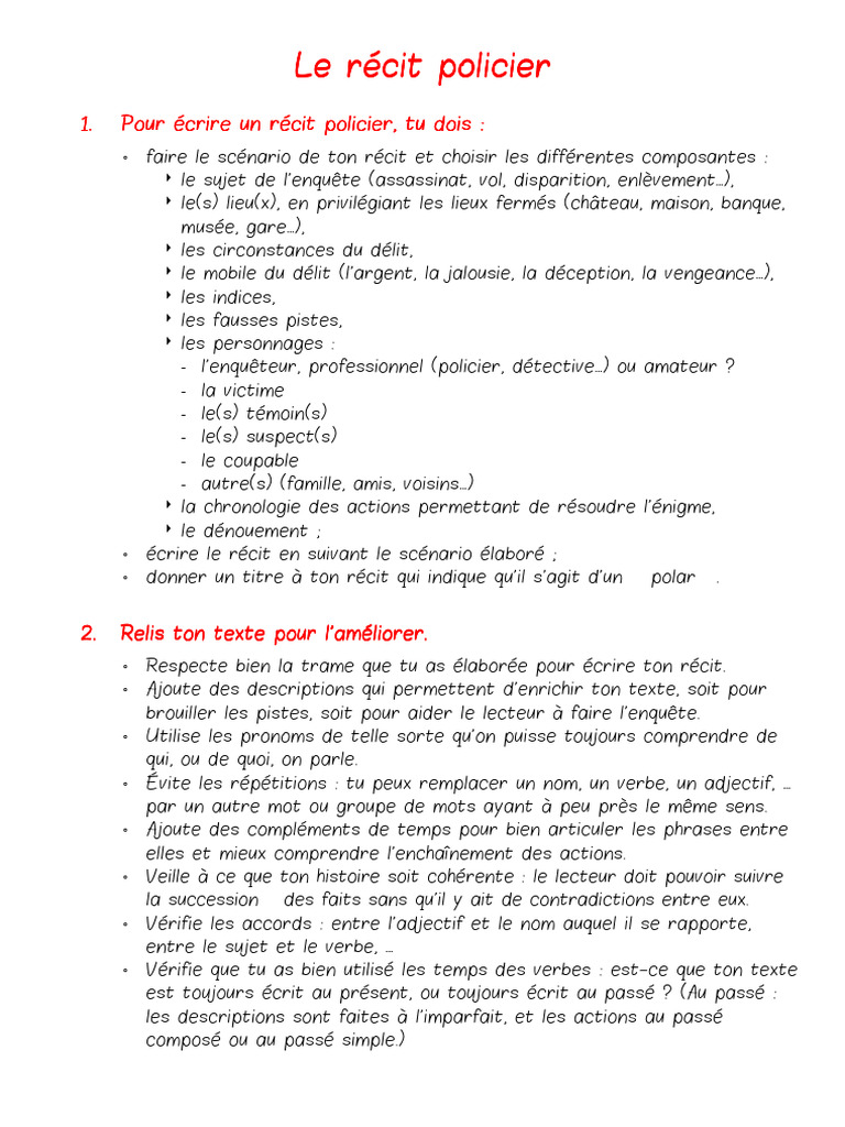 Guide pour écrire un récit policier | PDF | Fiction crime | Thriller ...