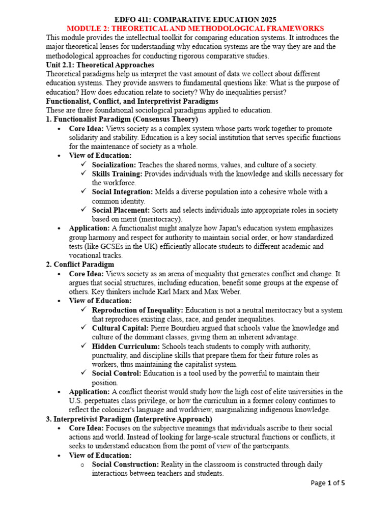 Comparative Education Frameworks 2025 | PDF | Programme For ...