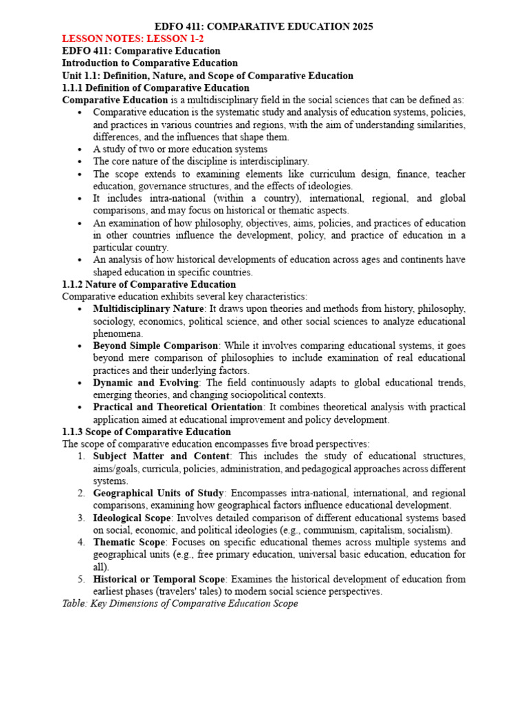Comparative Education Overview 2025 | PDF | Social Sciences | Sociology