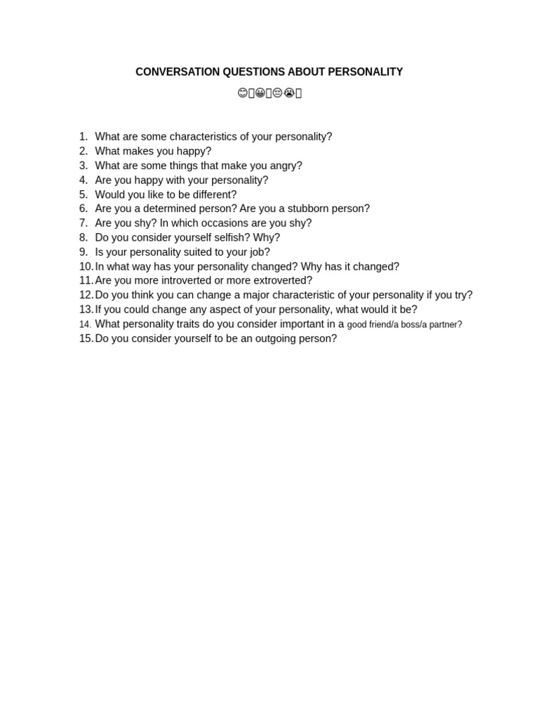Conversation Questions About Personality | PDF