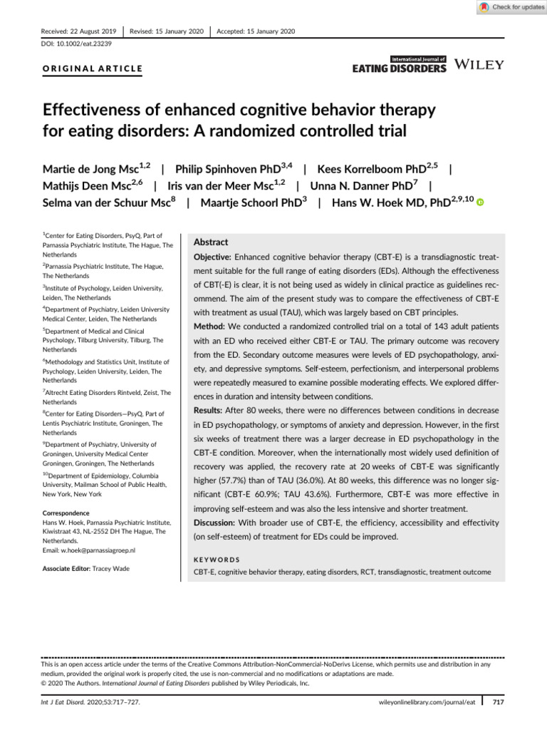 CBT-E Effectiveness for Eating Disorders | PDF | Cognitive Behavioral ...