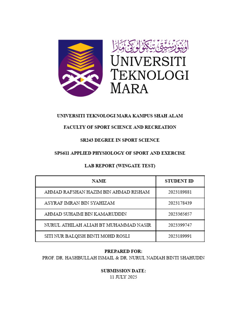 Wingate Test Lab Report on Anaerobic Power | PDF | Skeletal Muscle