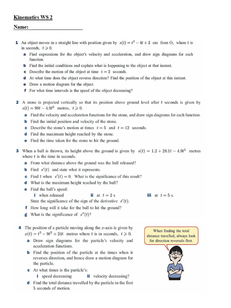 Kinematics WS 2 | PDF