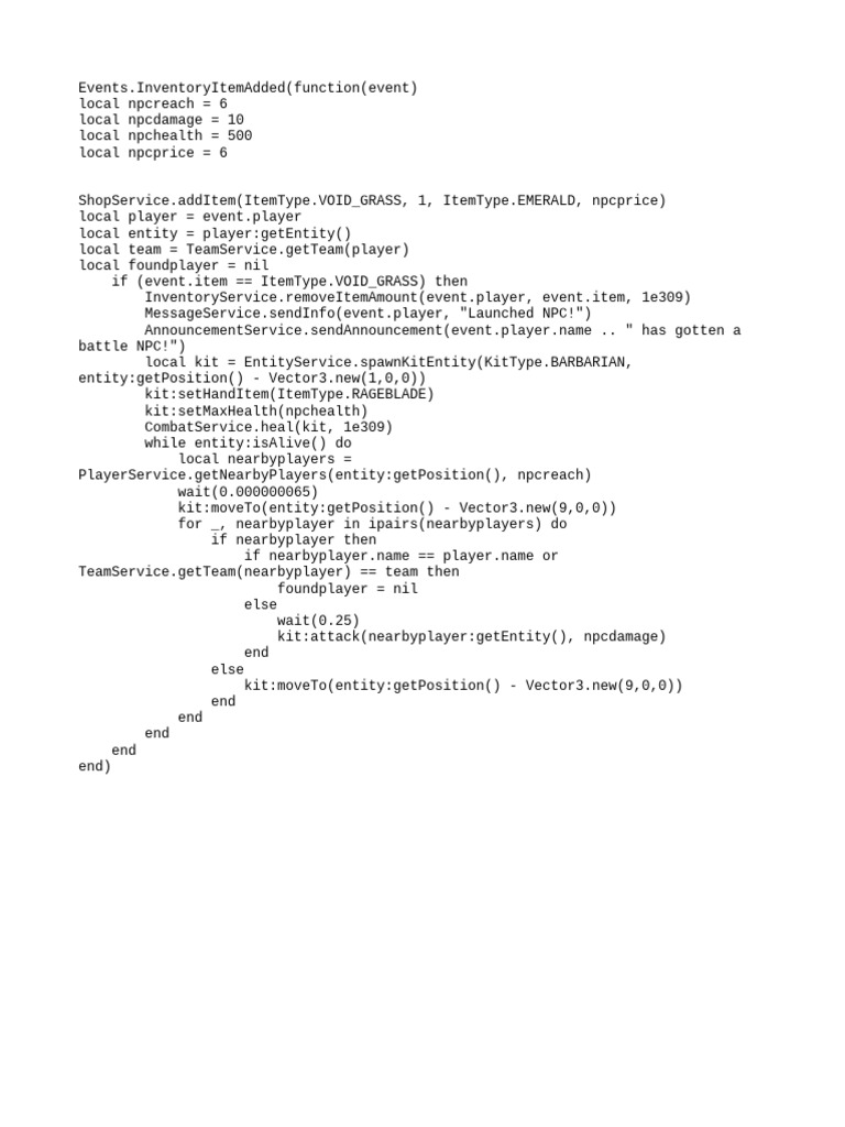 NPC Battle Spawn Script for Games | PDF