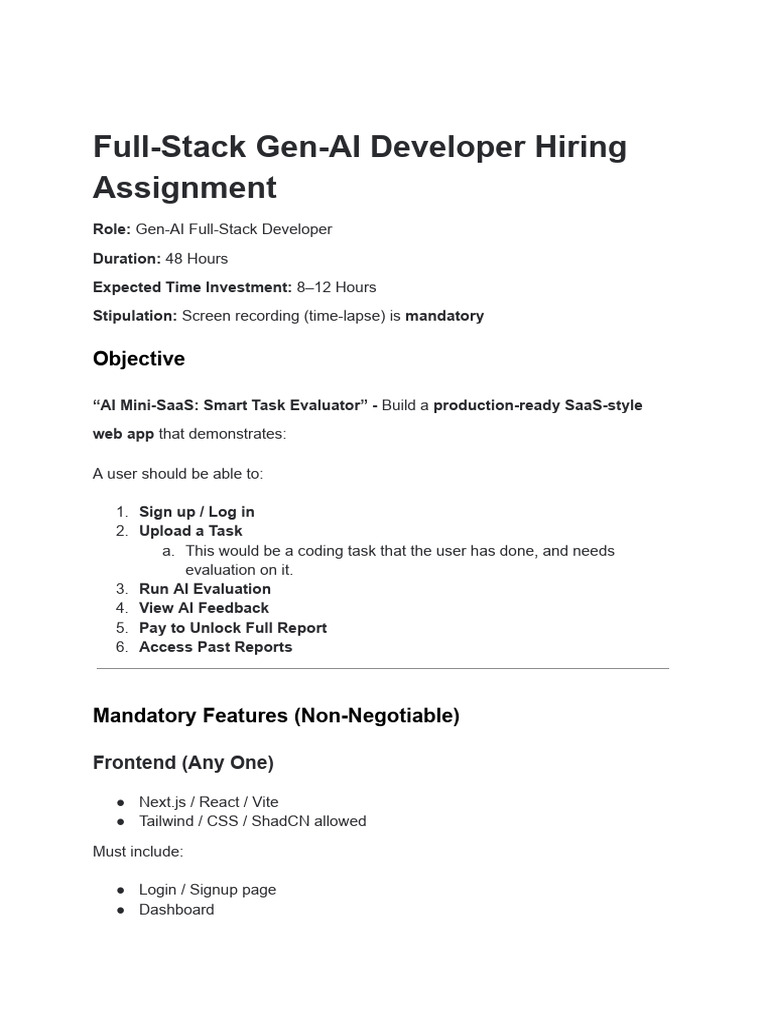 Full-Stack Gen-AI Developer Hiring Assignment-1 | PDF | Software Bug ...
