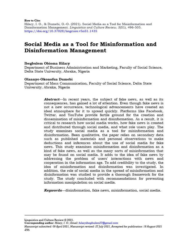 Social Media's Role in Fake News Management | PDF | Social Media ...