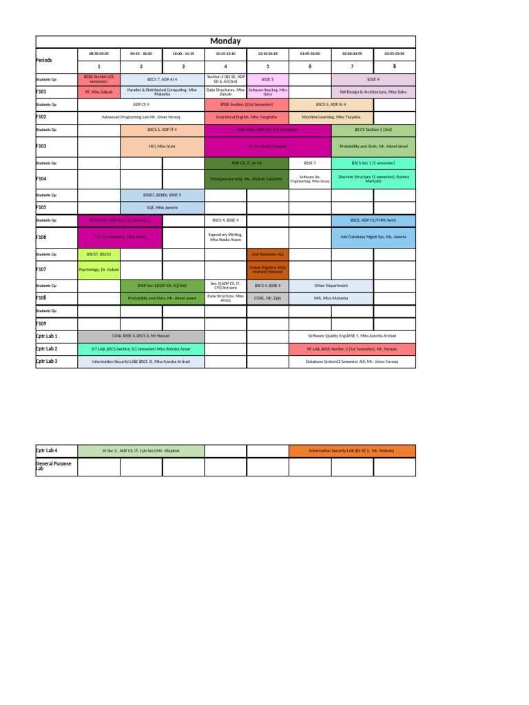 TimeTable Fall 2025 - (Updated V10) | PDF | Computing | Mathematics