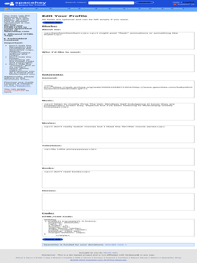 Edit Your Profile SpaceHey | PDF | Html | World Wide Web
