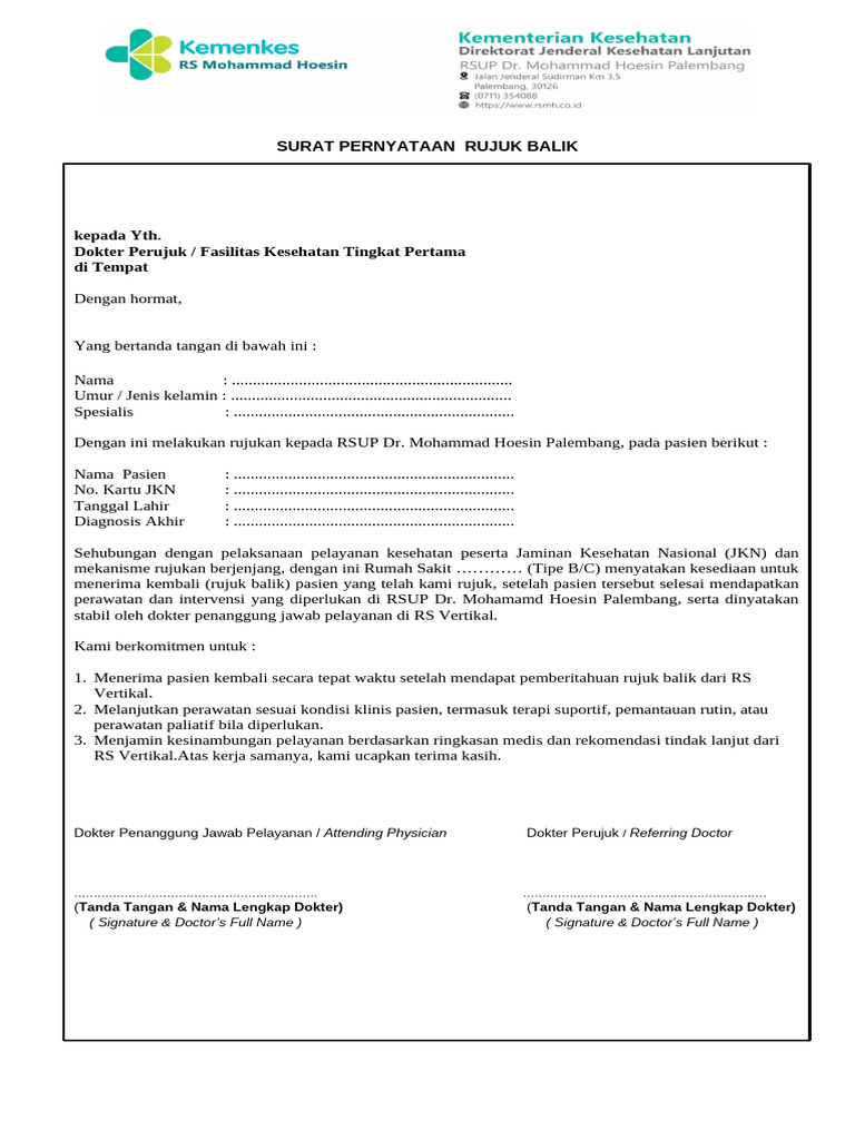 Surat Rujuk Balik Pasien JKN | PDF