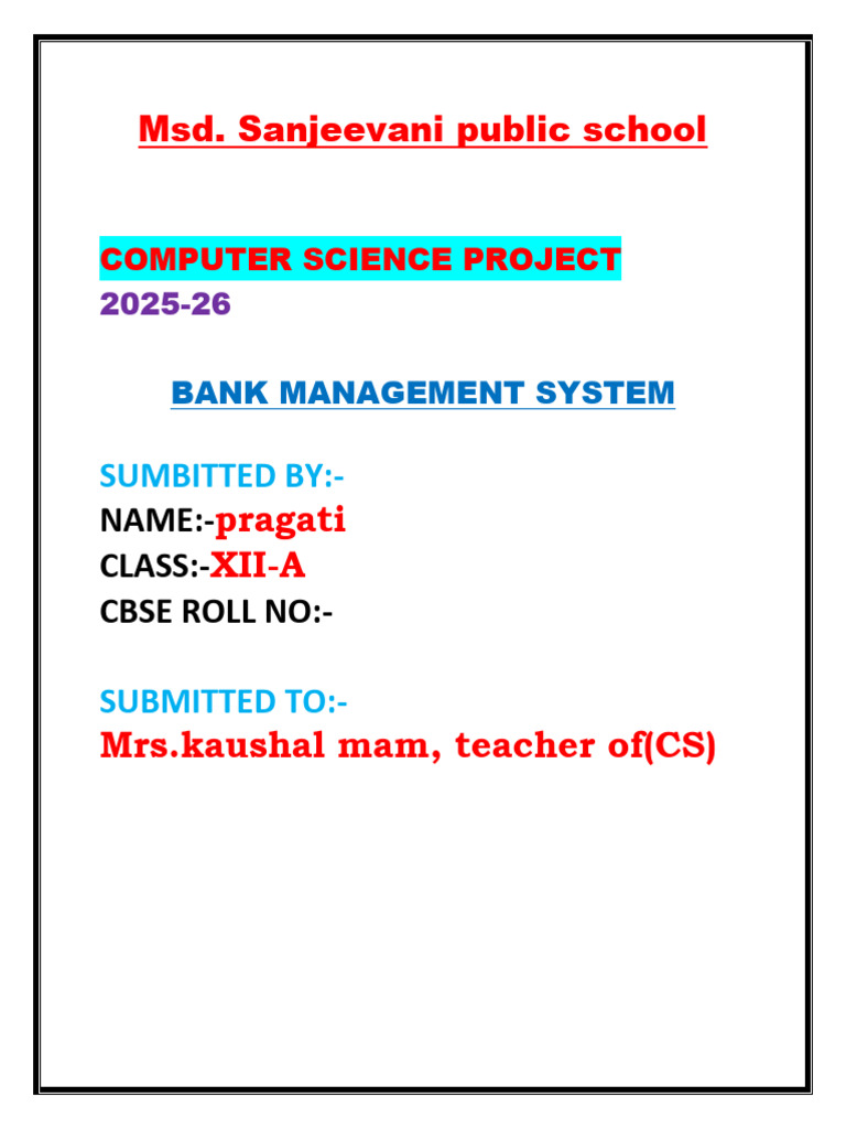 Bank Management System Project 2025-26 | PDF | Databases | My Sql