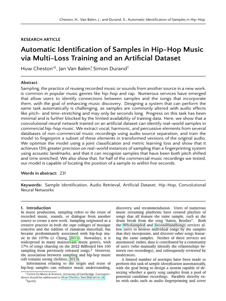 Automatic Hip-Hop Sample Identification | PDF