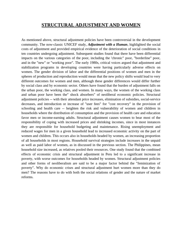 Impact of Structural Adjustment on Women | PDF | Cost Of Living ...