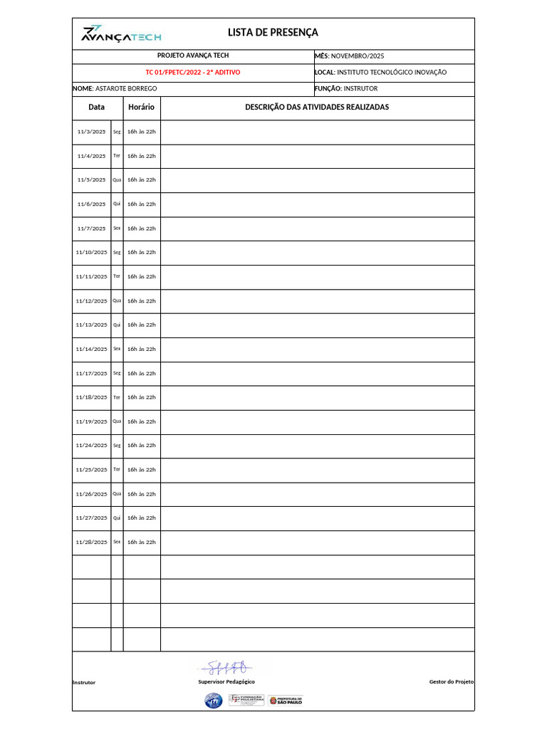 Lista de Presença - Projeto Avança Tech | PDF