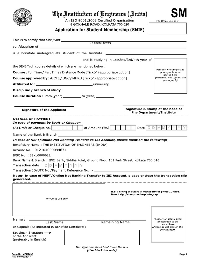 Application Form StudentMember SM | PDF