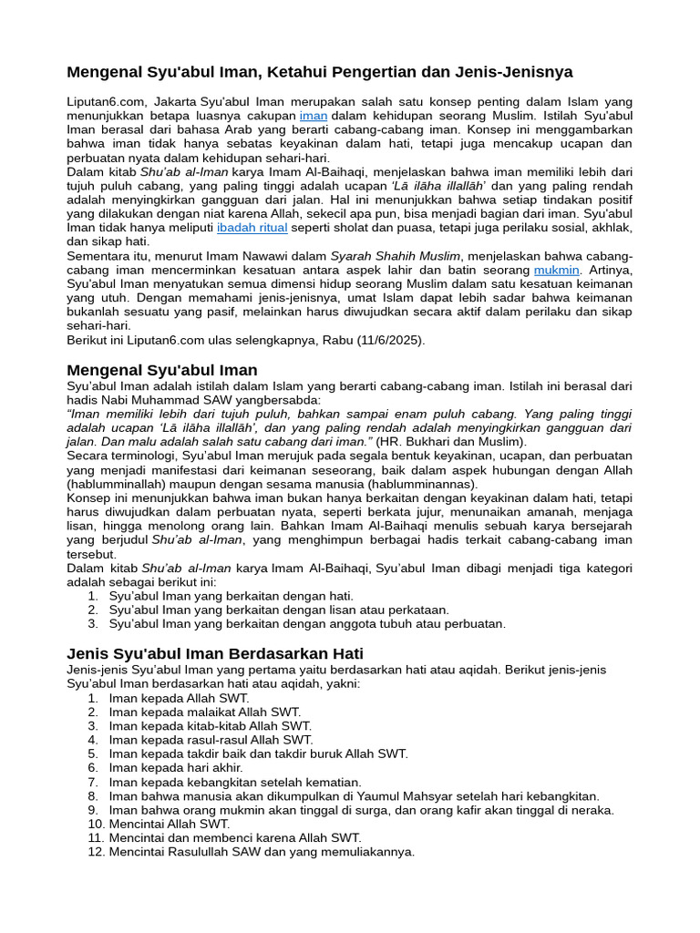 Memahami Syu'abul Iman dalam Islam | PDF