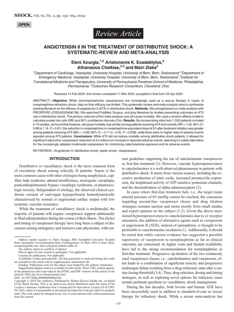 Angiotensin II for Distributive Shock: Review | PDF | Systematic Review ...