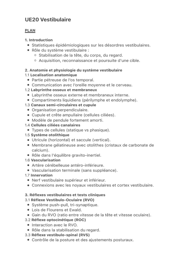 Système vestibulaire : anatomie et pathologies | PDF | vertige ...