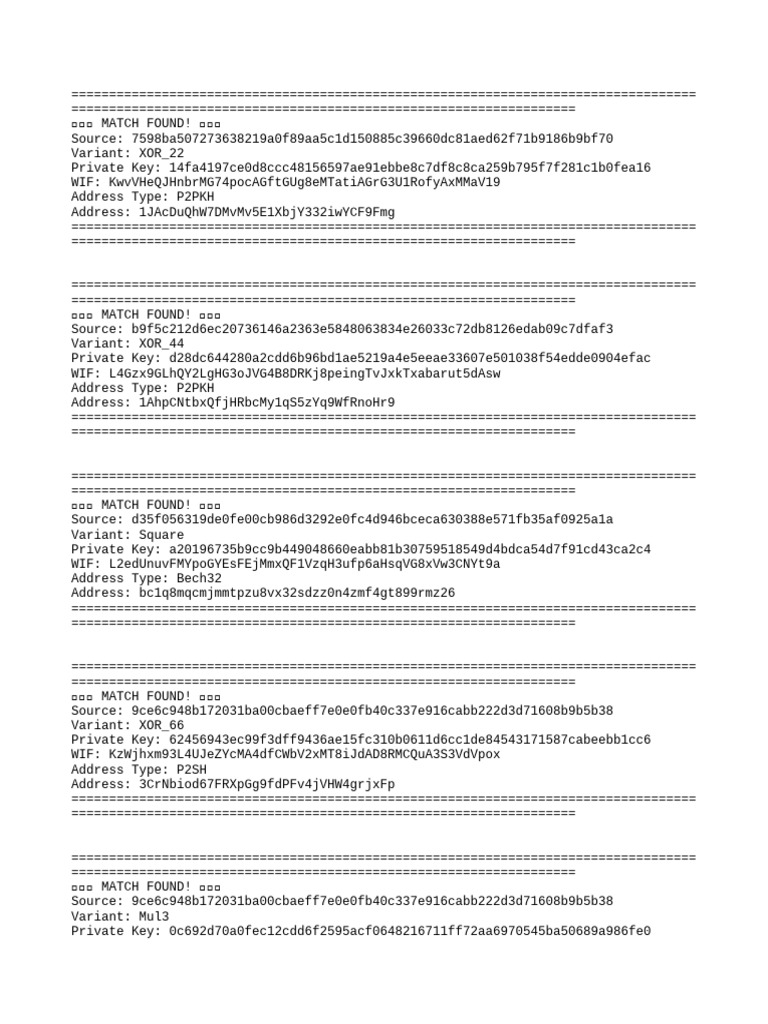 Bitcoin Address Matches and Keys | PDF