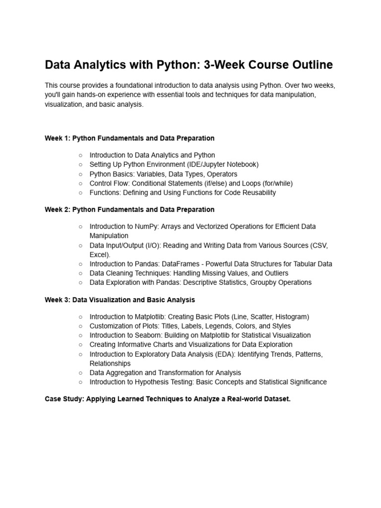 Python Data Analytics Course Outline | PDF