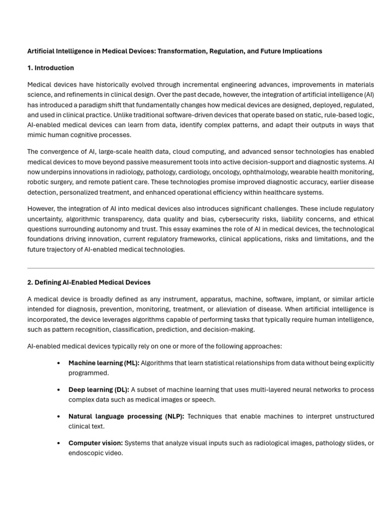 AI in Medical Devices: Impact & Regulation | PDF | Medical Device ...
