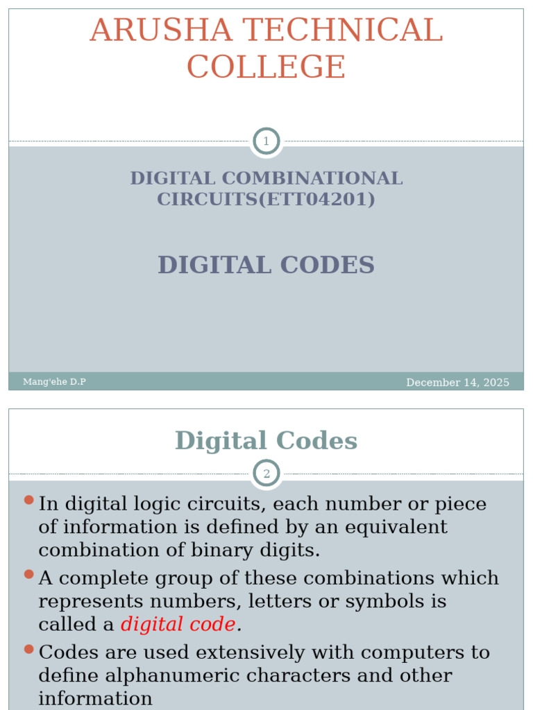 Digital Codes in Combinational Circuits | PDF | Binary Coded Decimal ...