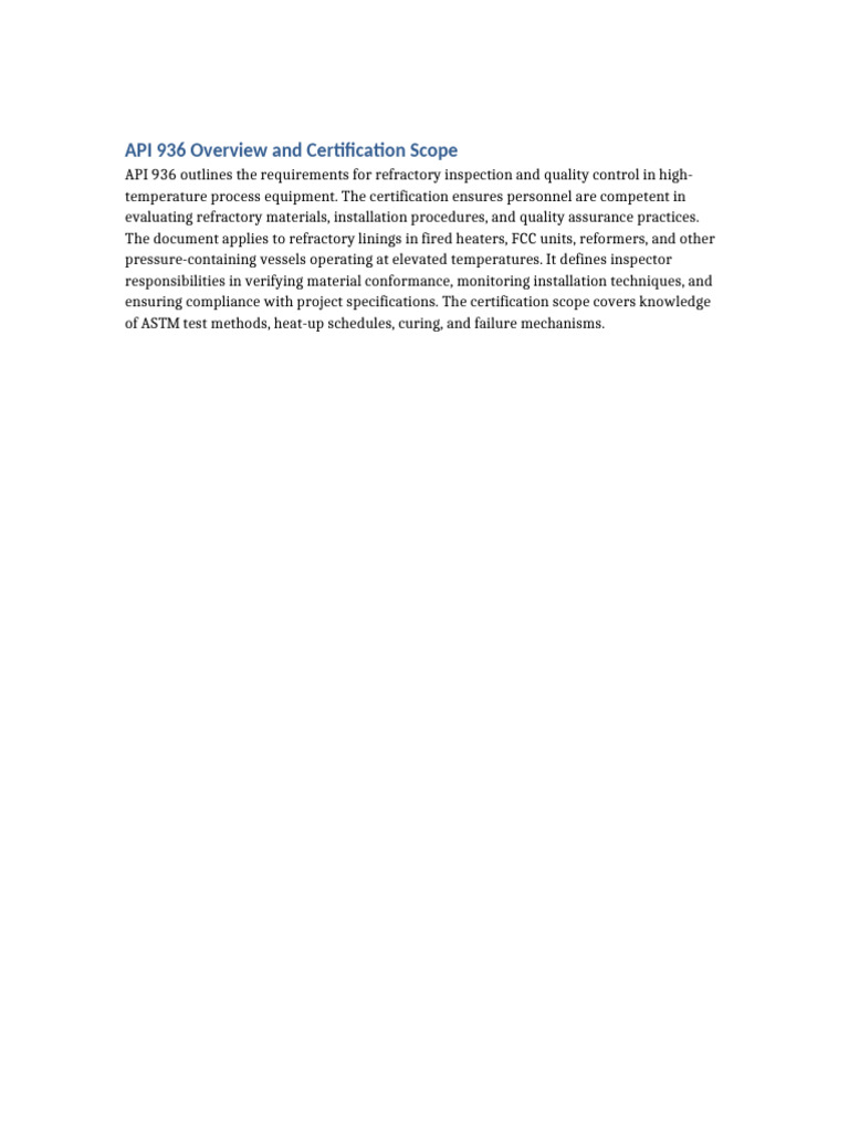 API 936 Refractory Inspection Guide | PDF
