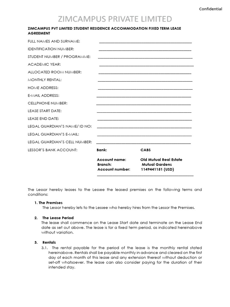 ZIMCAMPUS Student Lease Agreement | PDF | Lease | Business Law