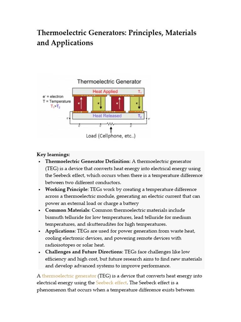 Thermoelectric Generators Overview | PDF | Electrical Resistivity And ...