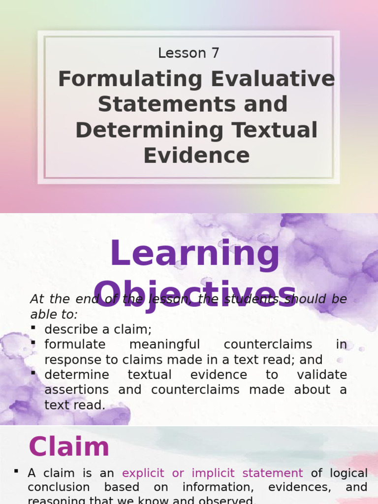 Formulating Evaluative Statements | PDF | Argument | Evidence