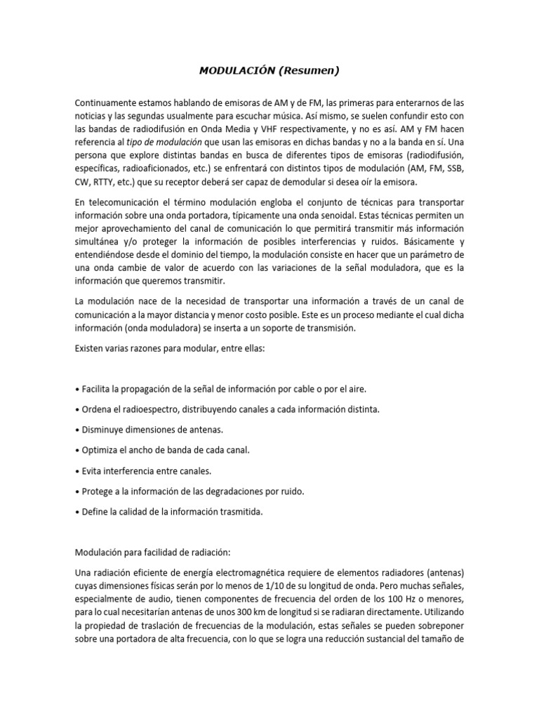Tipos y Técnicas de Modulación en Telecomunicaciones | PDF | Modulación ...