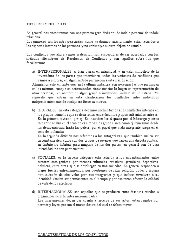 Tipos de Conflictos y sus Características | PDF | Conflicto (proceso ...