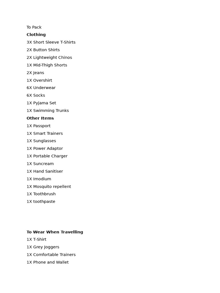 Essential Travel Packing Checklist | PDF