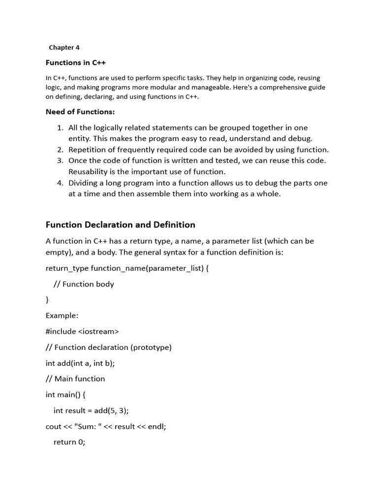 C++ Functions: Definition and Usage | PDF | Parameter (Computer ...