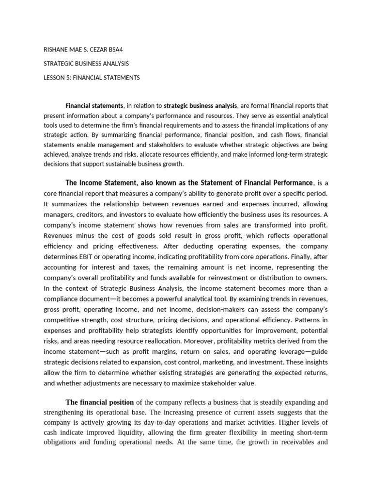 Written Report-Fs Strategic Business Analysis - Cezar | PDF | Investing ...