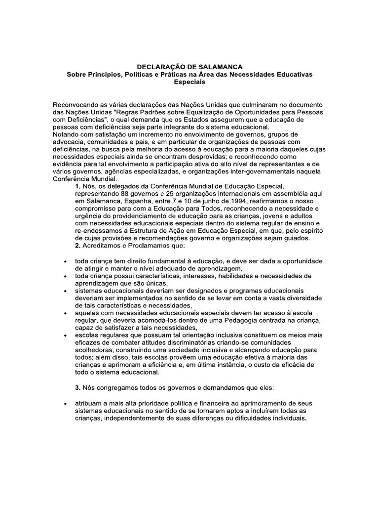 Declaração de Salamanca | PDF