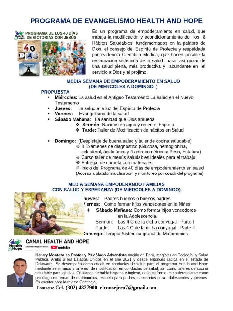 Programa Health and Hope: Salud y Fe | PDF | Evangélico