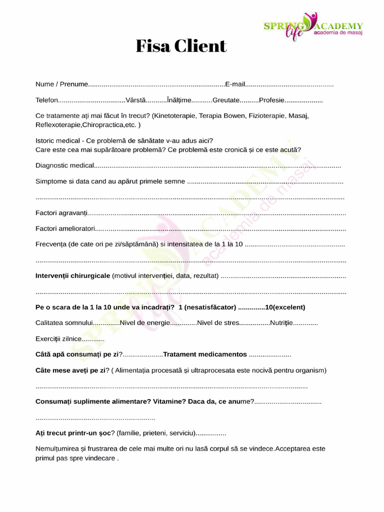 Fisa de Client Masaj | PDF