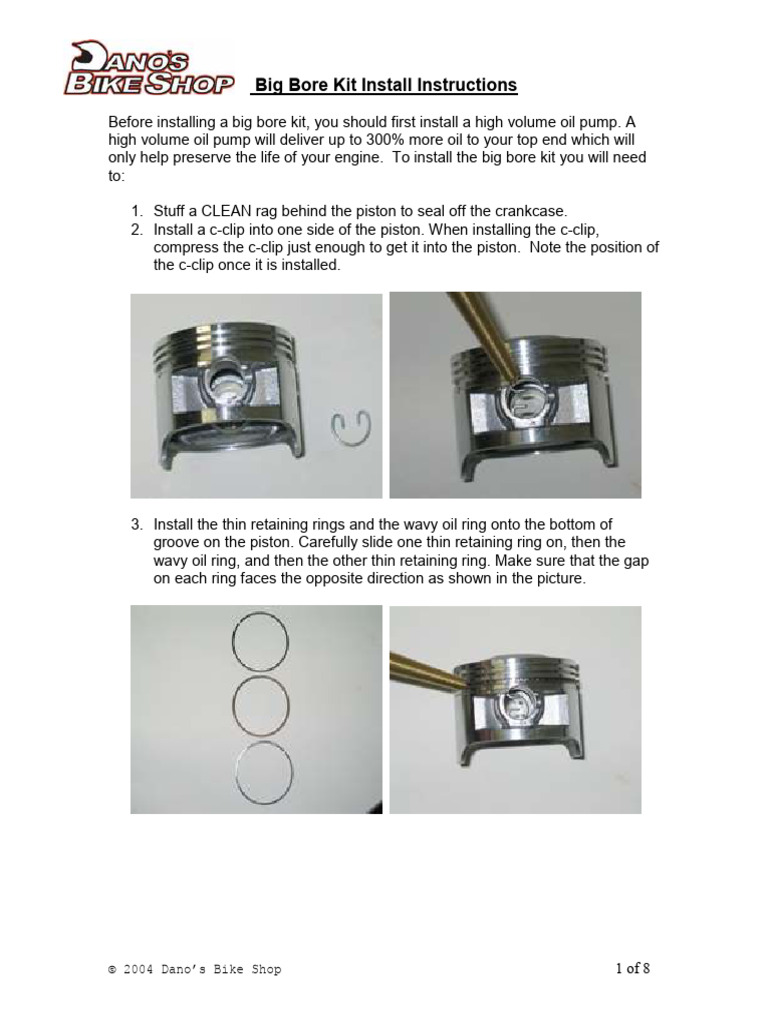 Big Bore Kit Installation Guide | PDF | Piston | Internal Combustion Engine