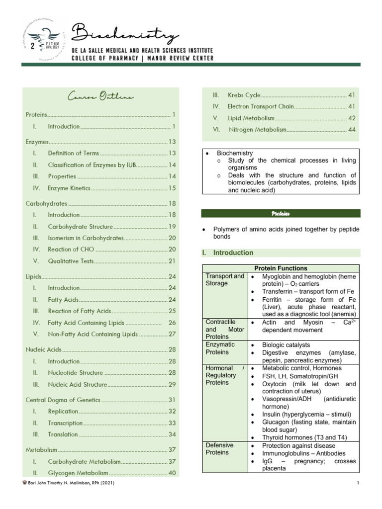 Biochemistry Course Outline and Topics | PDF | Amino Acid | Glutamic Acid