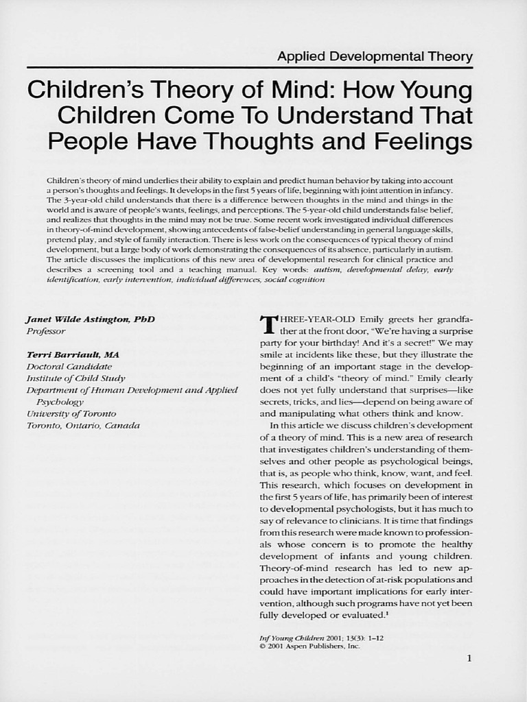 Children S Theory of Mind How Young Children Come.5 | PDF