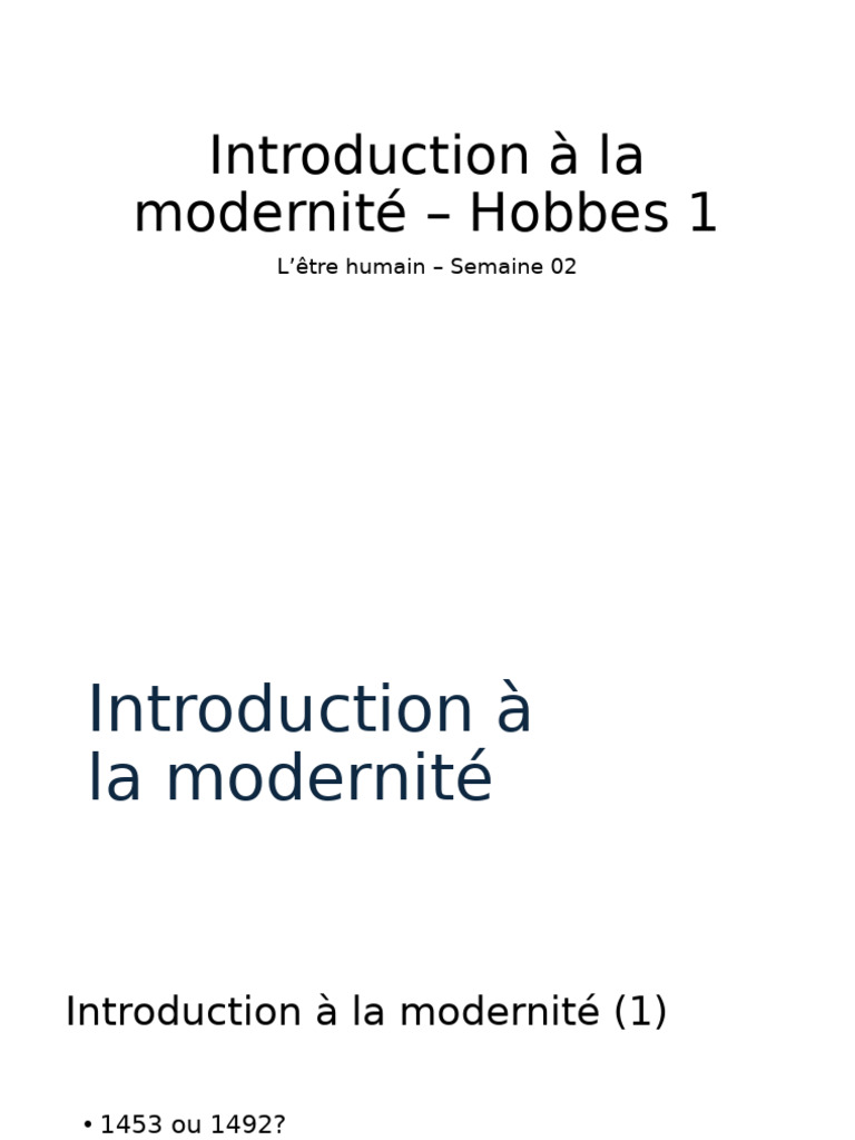 Introduction à Hobbes et la modernité | PDF | Thomas Hobbes | Modernité