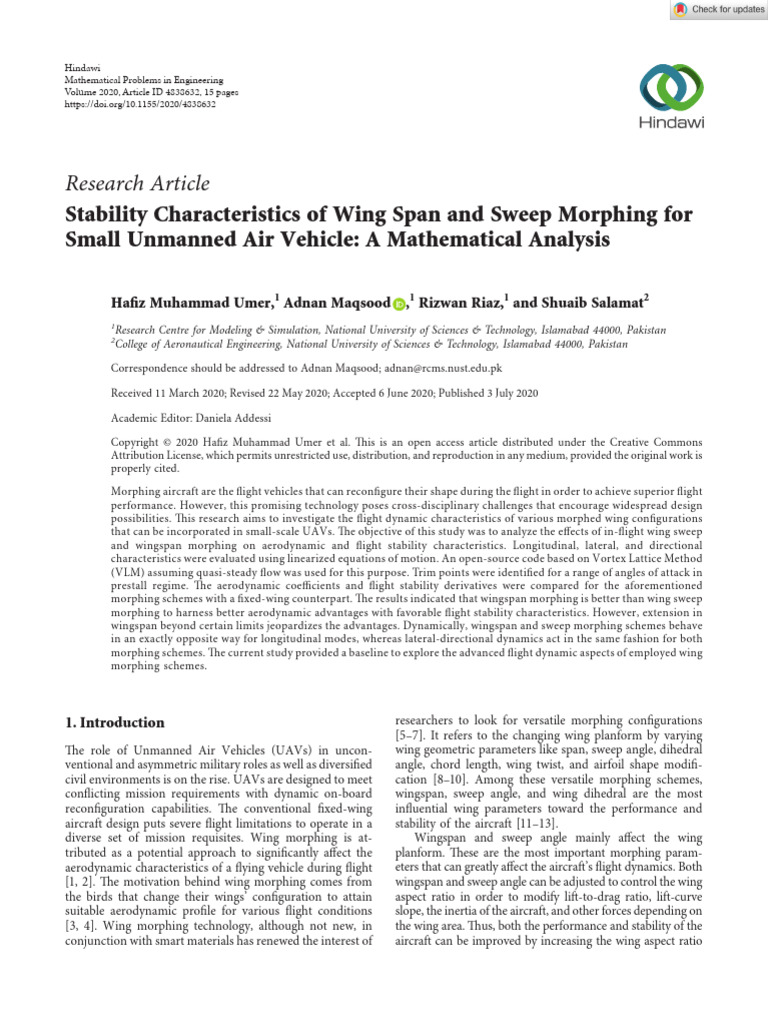 Wing Morphing Effects on UAV Stability | PDF | Aviation | Aircraft