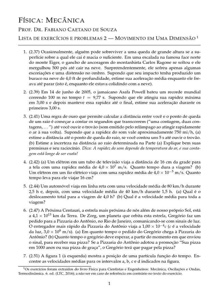 Exercícios de Movimento Unidimensional | PDF | Velocidade | Movimento ...