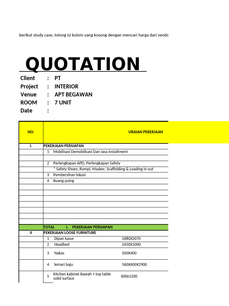 Interior Project Quotation Template | PDF