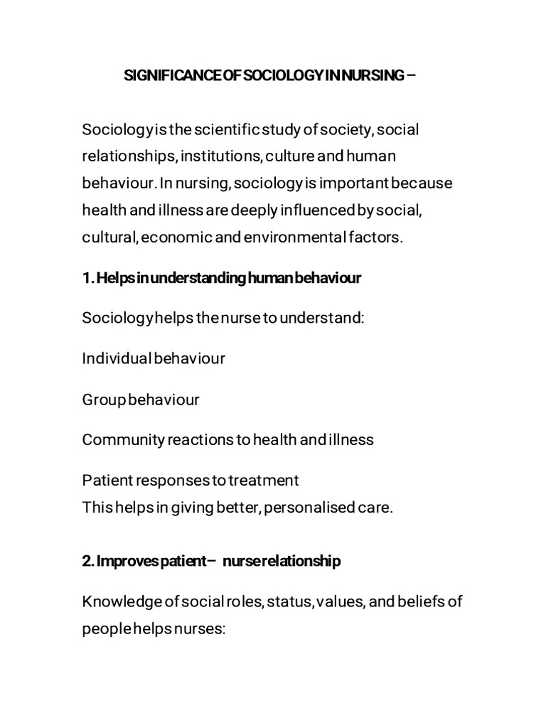 Significance of Sociology in Nursing | PDF | Nursing | Health Care