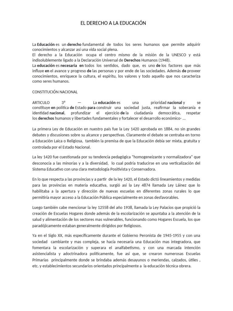 El Derecho A La Educación | PDF | Derechos humanos | Estado (política)