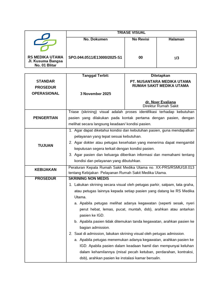 Prosedur Triase Visual RS Medika Utama | PDF