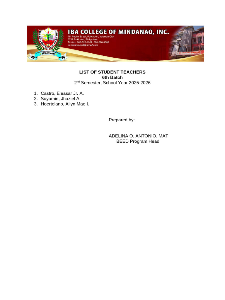 List of Student Teachers 6th Batch | PDF